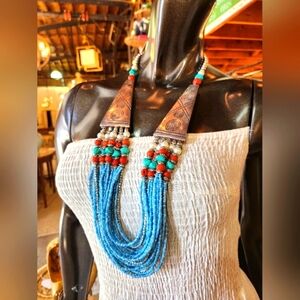 Silvertone Multi Strand Beaded Necklace-Blue. Only One Available